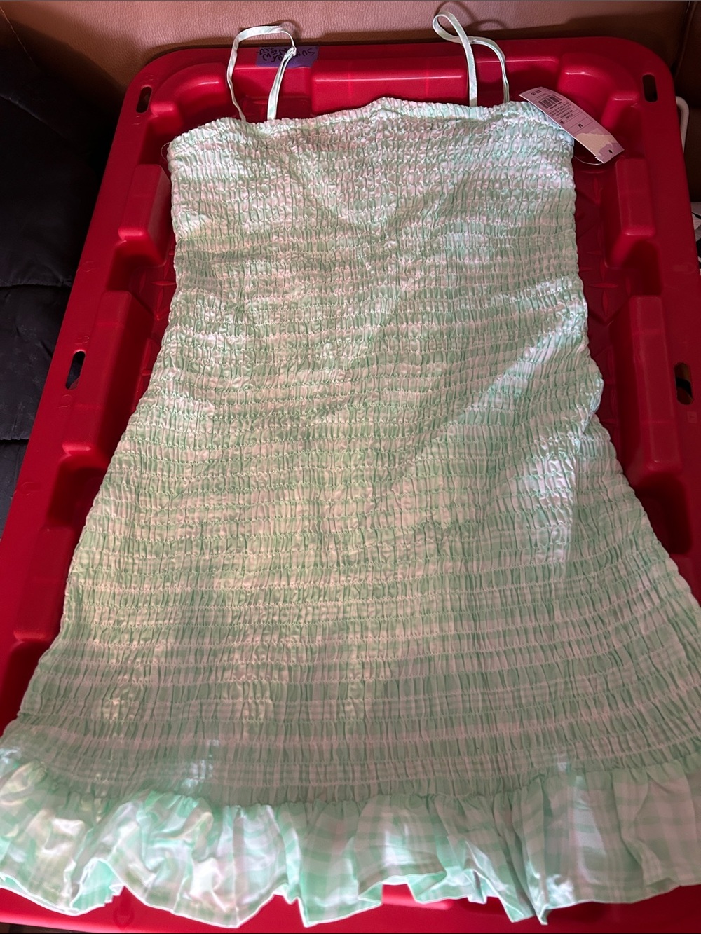 Light Green Smocked Sundress with Ruffle Hem